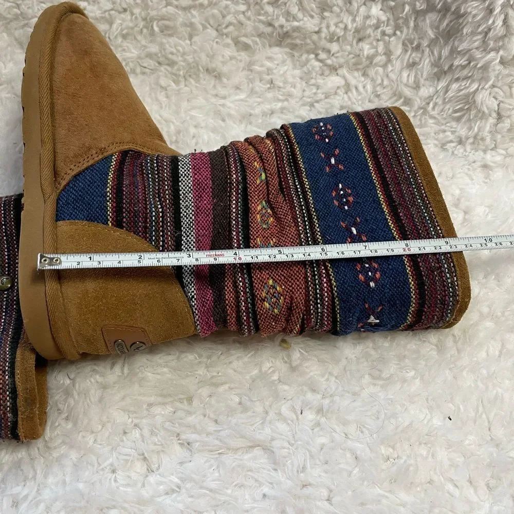 KOOLABURRA MYKA CHESTNUT SUEDE TRIBAL KILIM BOHO BOOTS SZ 5